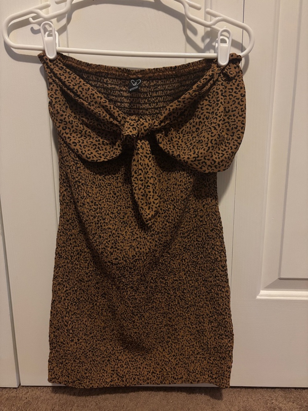 Windsor Black and Brown Leopard Print Strapless Tie-Front Dress